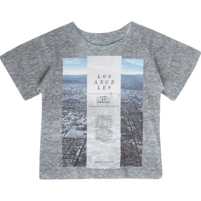 Mini boys grey Los Angeles print t-shirt